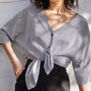 Vetta Boyfriend Shirt - XS, black + white stripe
